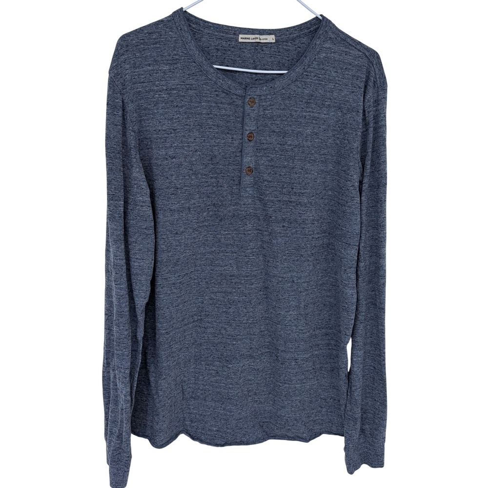 Marine Layer Re-Spun Henley‎ Shirt Mens Large Heathered Blue Long Sleeve Casual